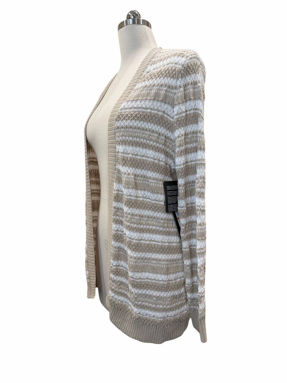 Jones New York Textured Stripe Open Front Cardigan Natural Stone Tan White S NEW - Picture 7 of 15